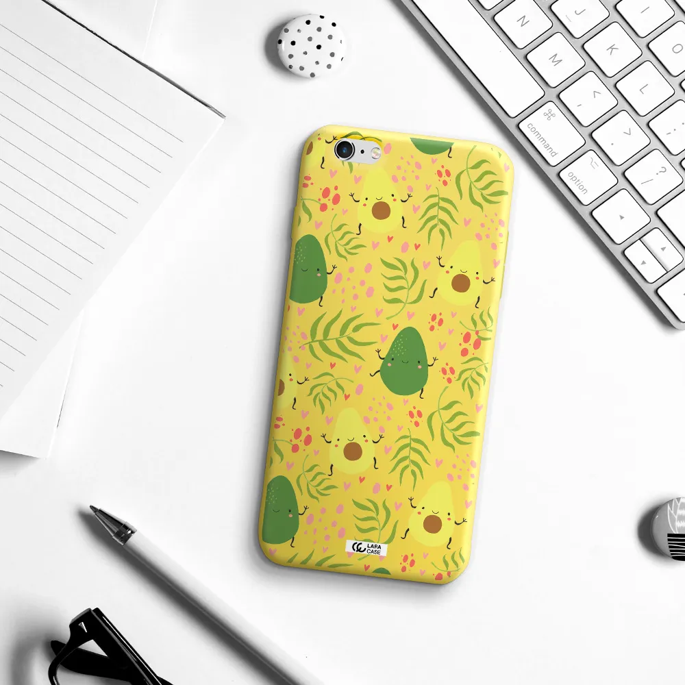 a pattern of avocado and leaves Apple iPhone 6 plus Silicone canary yellow Case