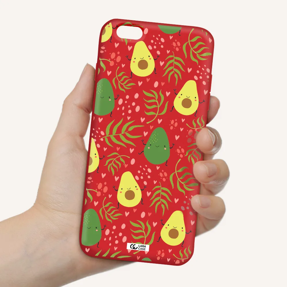 a pattern of avocado and leaves Apple iPhone 6 plus Silicone Imperial Red Case