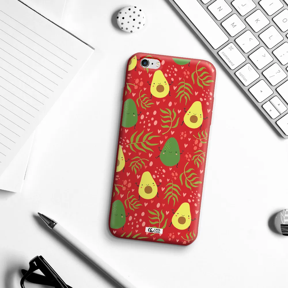 a pattern of avocado and leaves Apple iPhone 6 plus Silicone Imperial Red Case