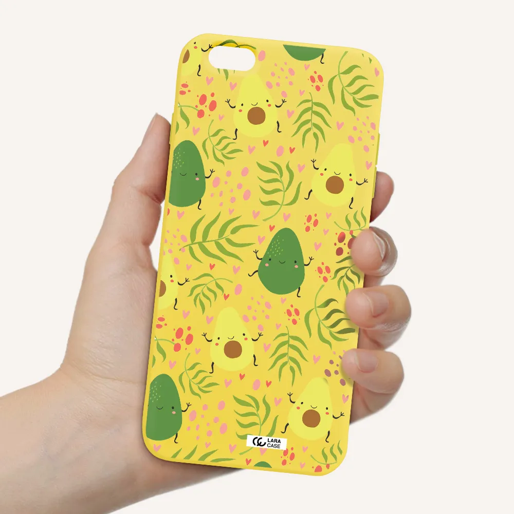 a pattern of avocado and leaves Apple iPhone 6 s plus Silicone canary yellow Case