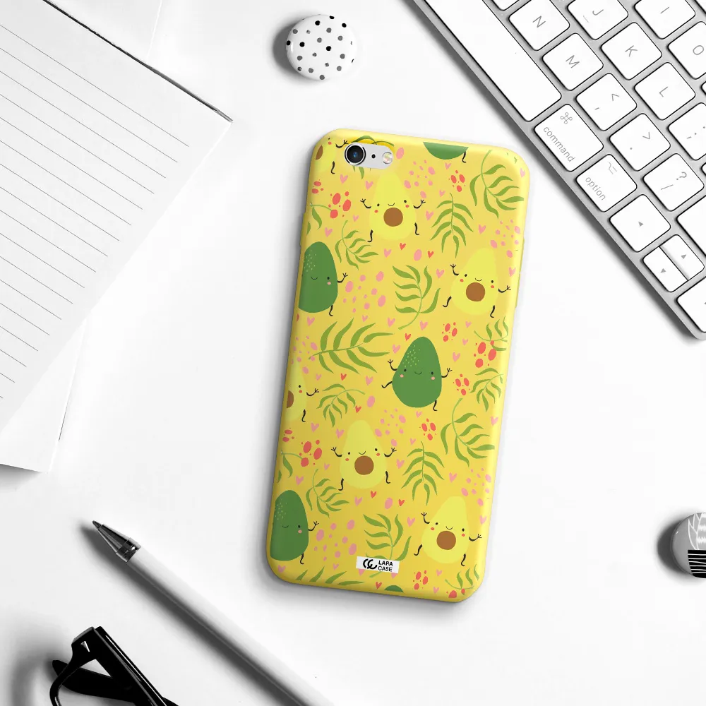 a pattern of avocado and leaves Apple iPhone 6 s plus Silicone canary yellow Case