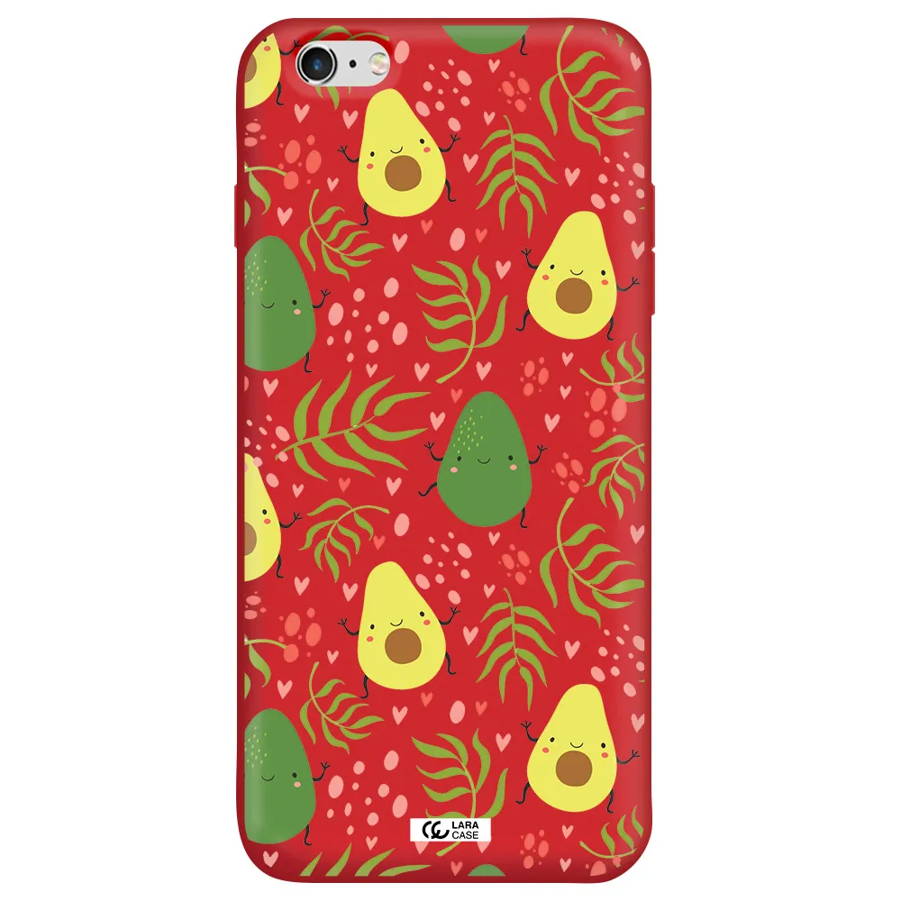 a pattern of avocado and leaves Apple iPhone 6 s plus Silicone Imperial Red Case