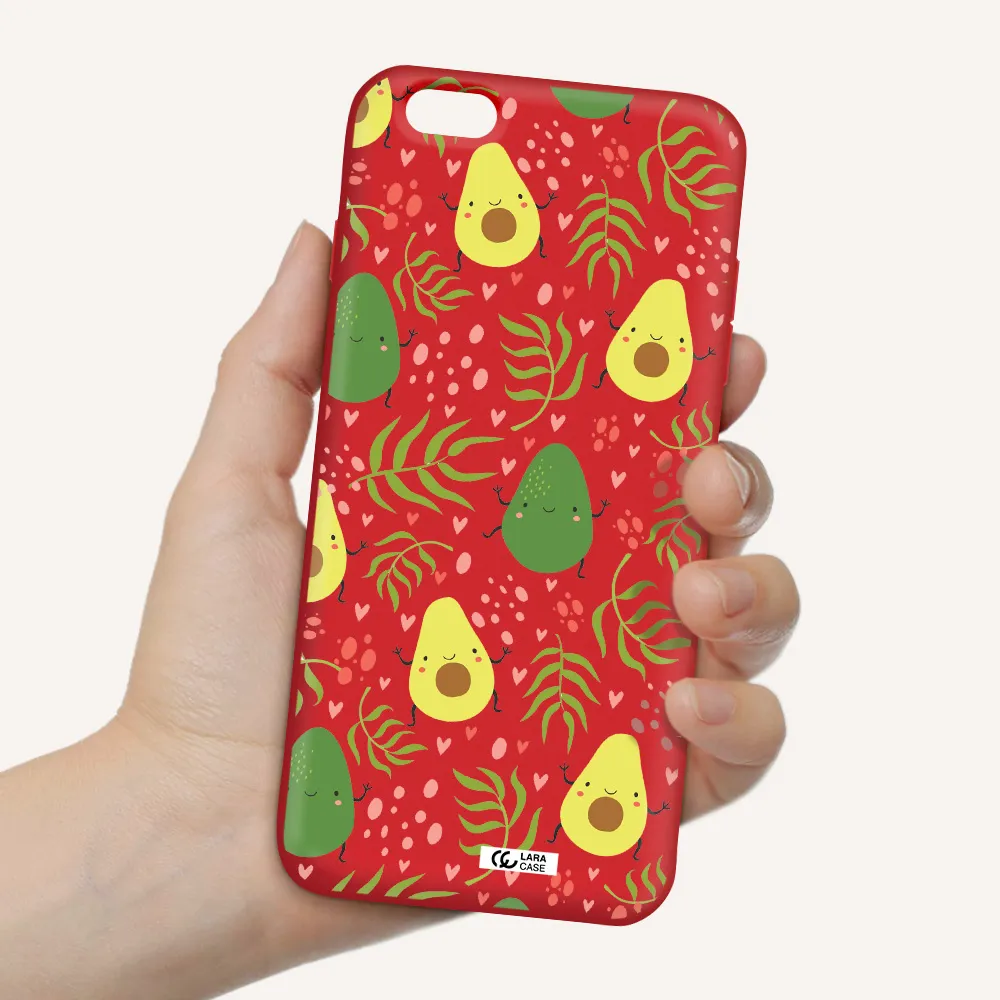 a pattern of avocado and leaves Apple iPhone 6 s plus Silicone Imperial Red Case