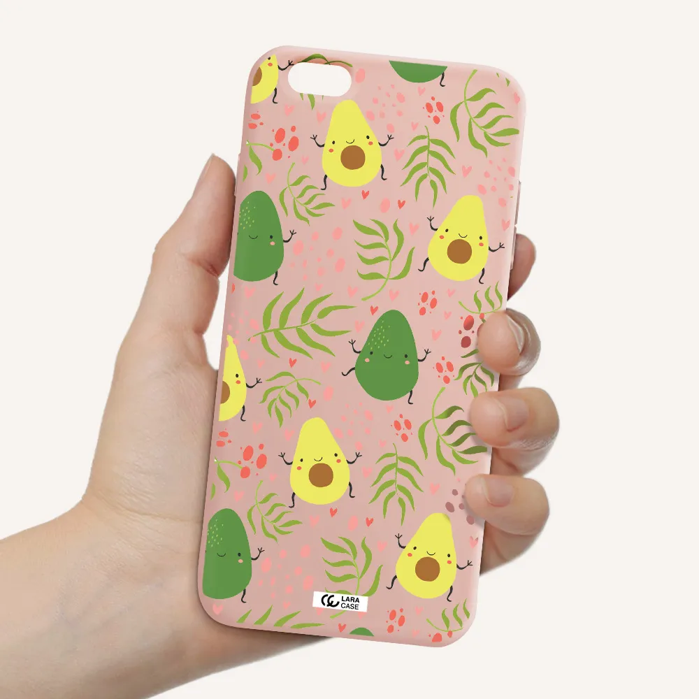 a pattern of avocado and leaves Apple iPhone 6 s plus Silicone pastel pink Case