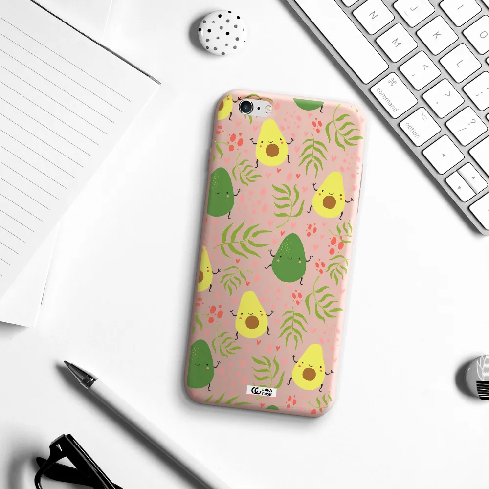 a pattern of avocado and leaves Apple iPhone 6 s plus Silicone pastel pink Case