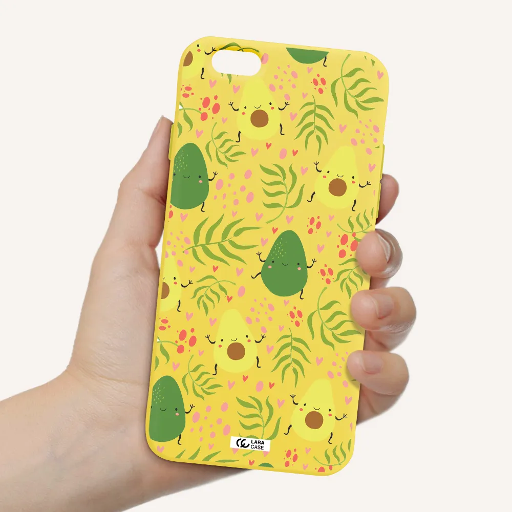 a pattern of avocado and leaves Apple iPhone 6 Silicone canary yellow Case