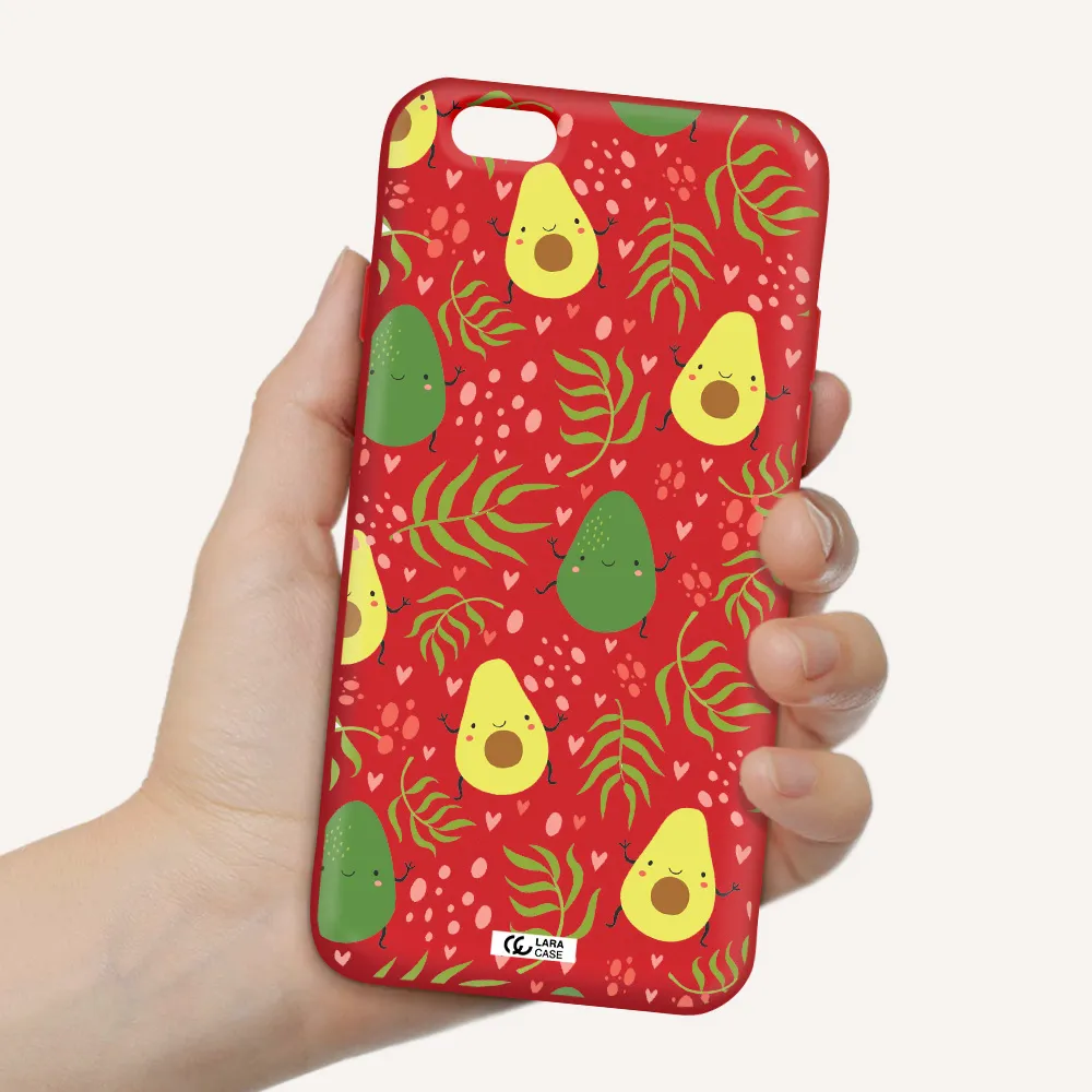 a pattern of avocado and leaves Apple iPhone 6 Silicone Imperial Red Case