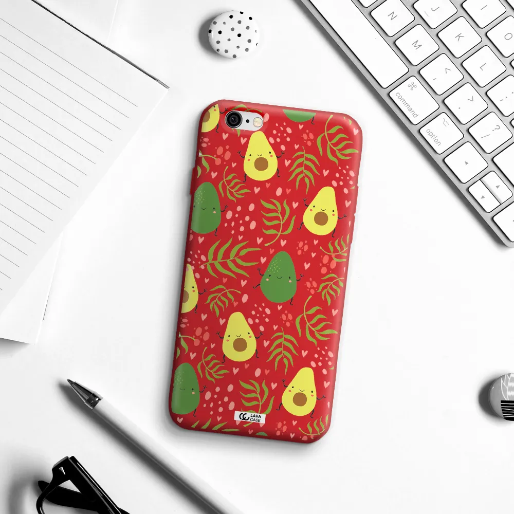 a pattern of avocado and leaves Apple iPhone 6 Silicone Imperial Red Case