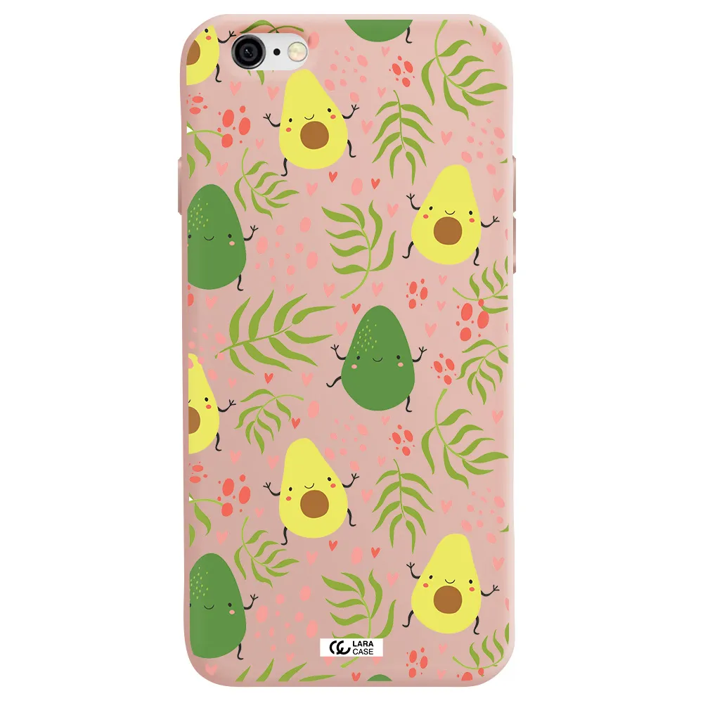 a pattern of avocado and leaves Apple iPhone 6 Silicone pastel pink Case