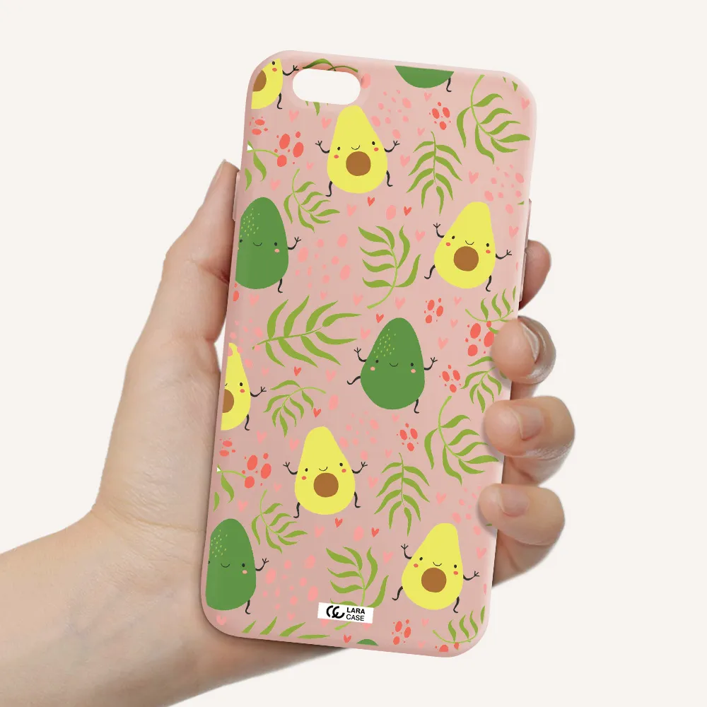 a pattern of avocado and leaves Apple iPhone 6 Silicone pastel pink Case