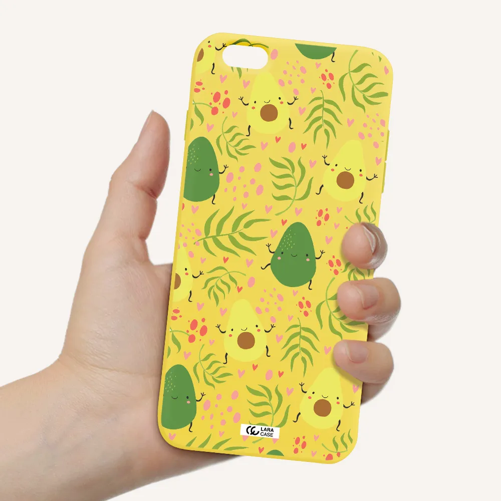 a pattern of avocado and leaves Apple iPhone 6S Silicone canary yellow Case