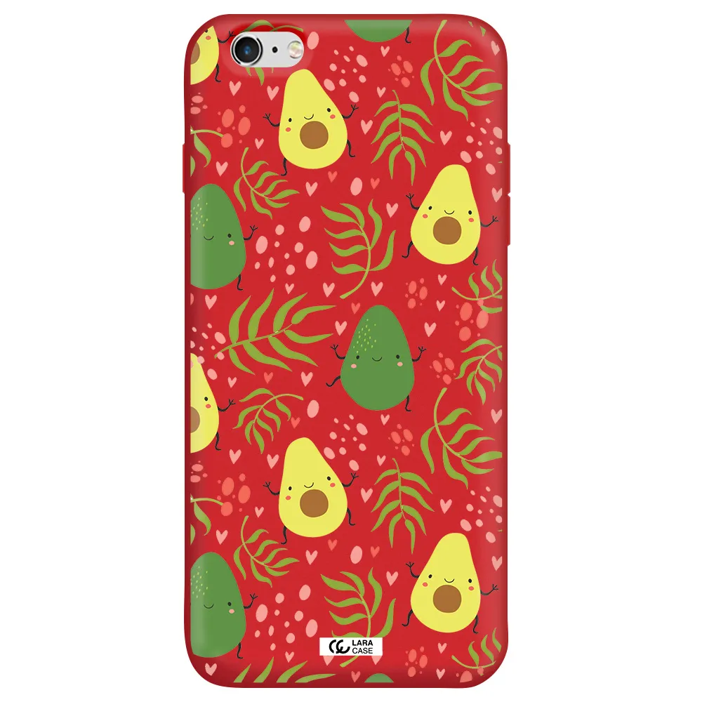 a pattern of avocado and leaves Apple iPhone 6S Silicone Imperial Red Case