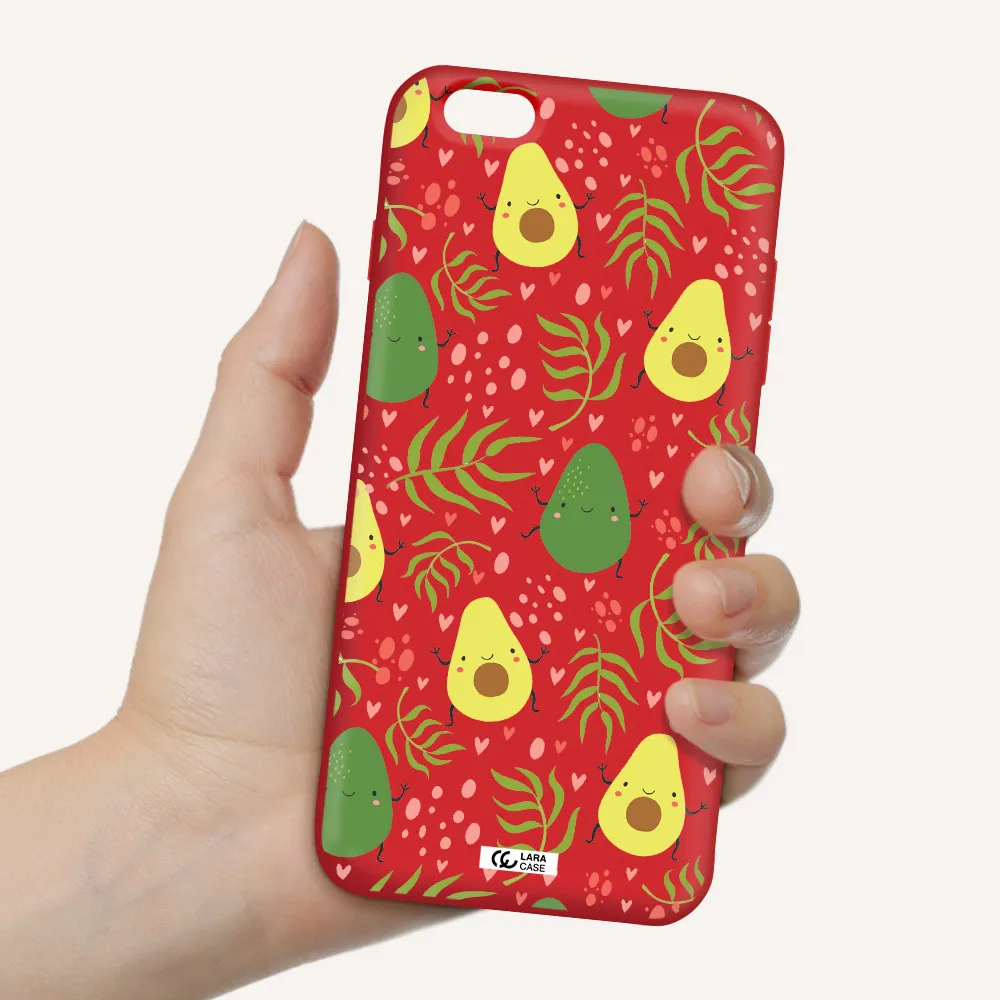 a pattern of avocado and leaves Apple iPhone 6S Silicone Imperial Red Case