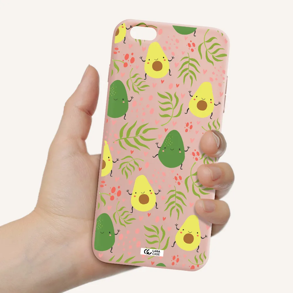 a pattern of avocado and leaves Apple iPhone 6S Silicone pastel pink Case