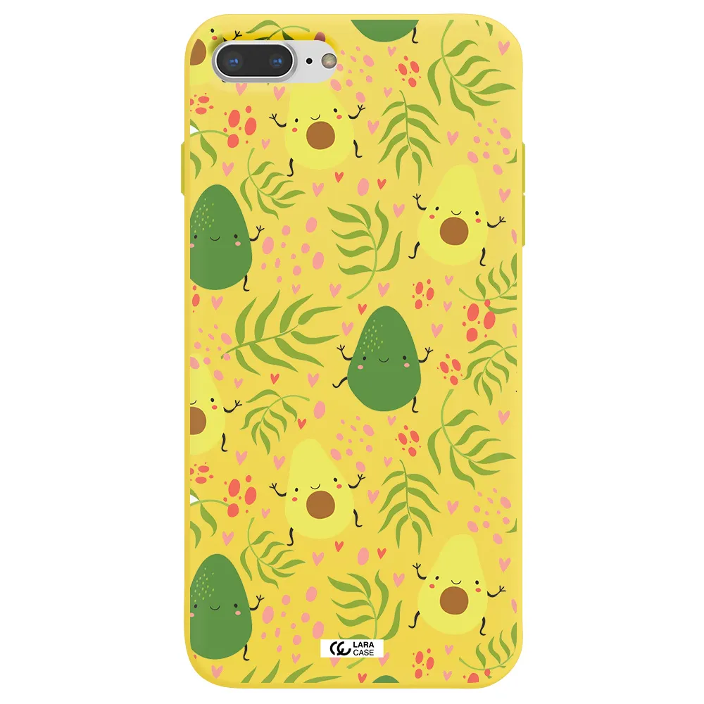 a pattern of avocado and leaves Apple iPhone 7 plus Silicone canary yellow Case