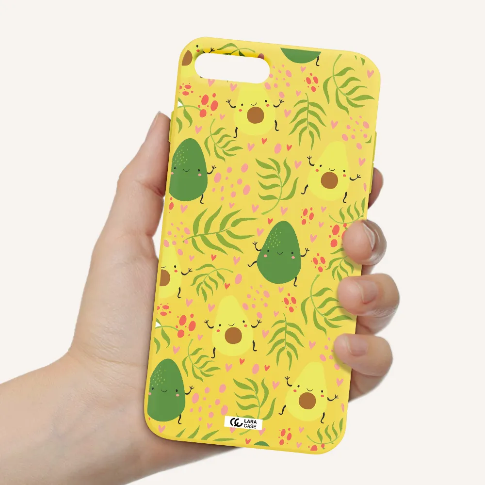 a pattern of avocado and leaves Apple iPhone 7 plus Silicone canary yellow Case