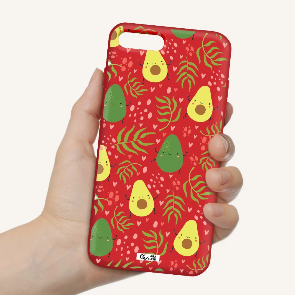 a pattern of avocado and leaves Apple iPhone 7 plus Silicone Imperial Red Case