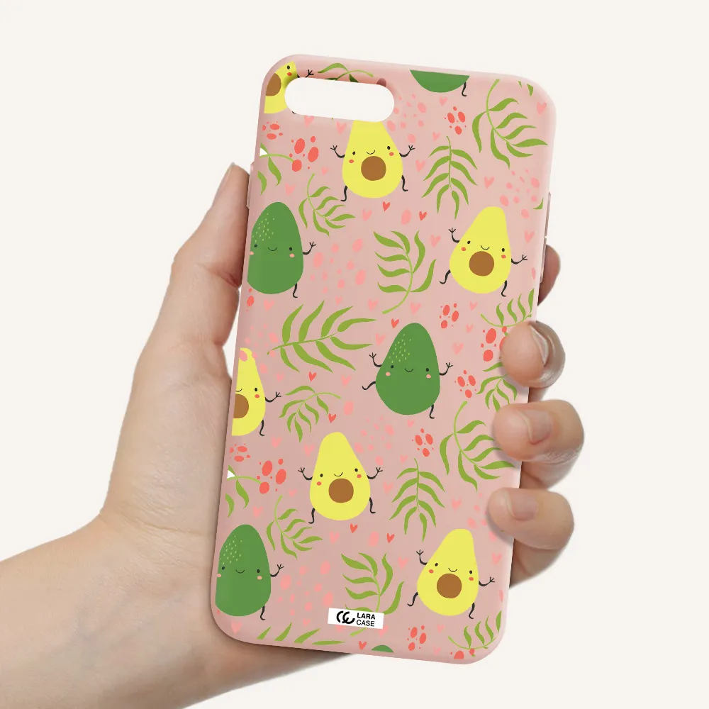 a pattern of avocado and leaves Apple iPhone 7 plus Silicone pastel pink Case