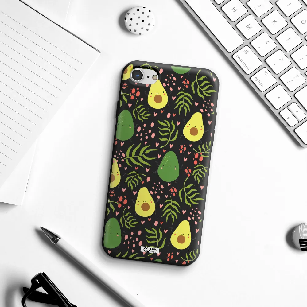 a pattern of avocado and leaves Apple iPhone 7 Silicone black Case