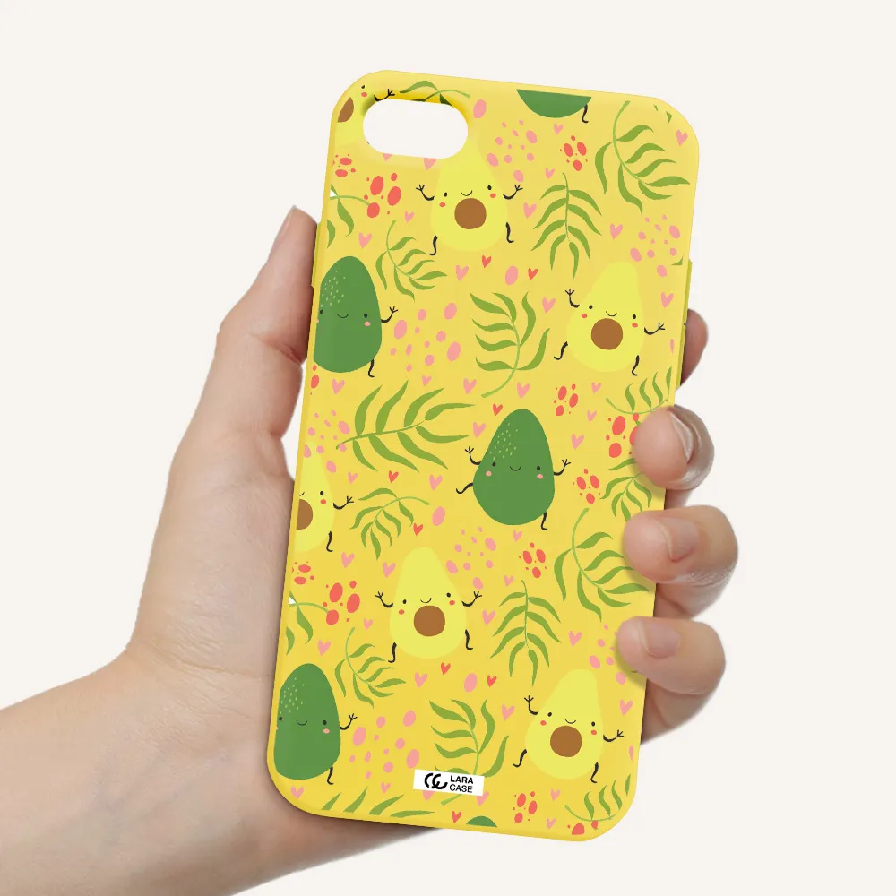 a pattern of avocado and leaves Apple iPhone 7 Silicone canary yellow Case
