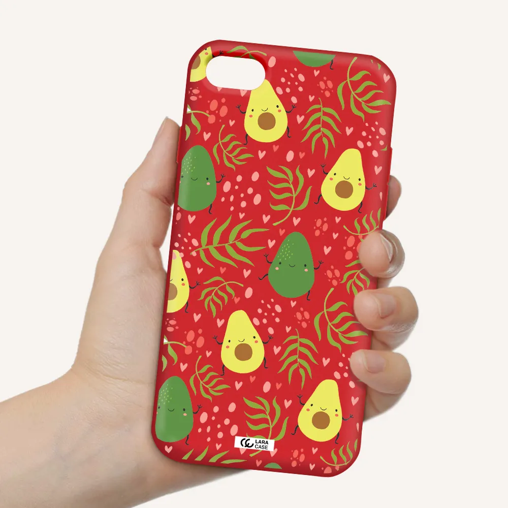 a pattern of avocado and leaves Apple iPhone 7 Silicone Imperial Red Case