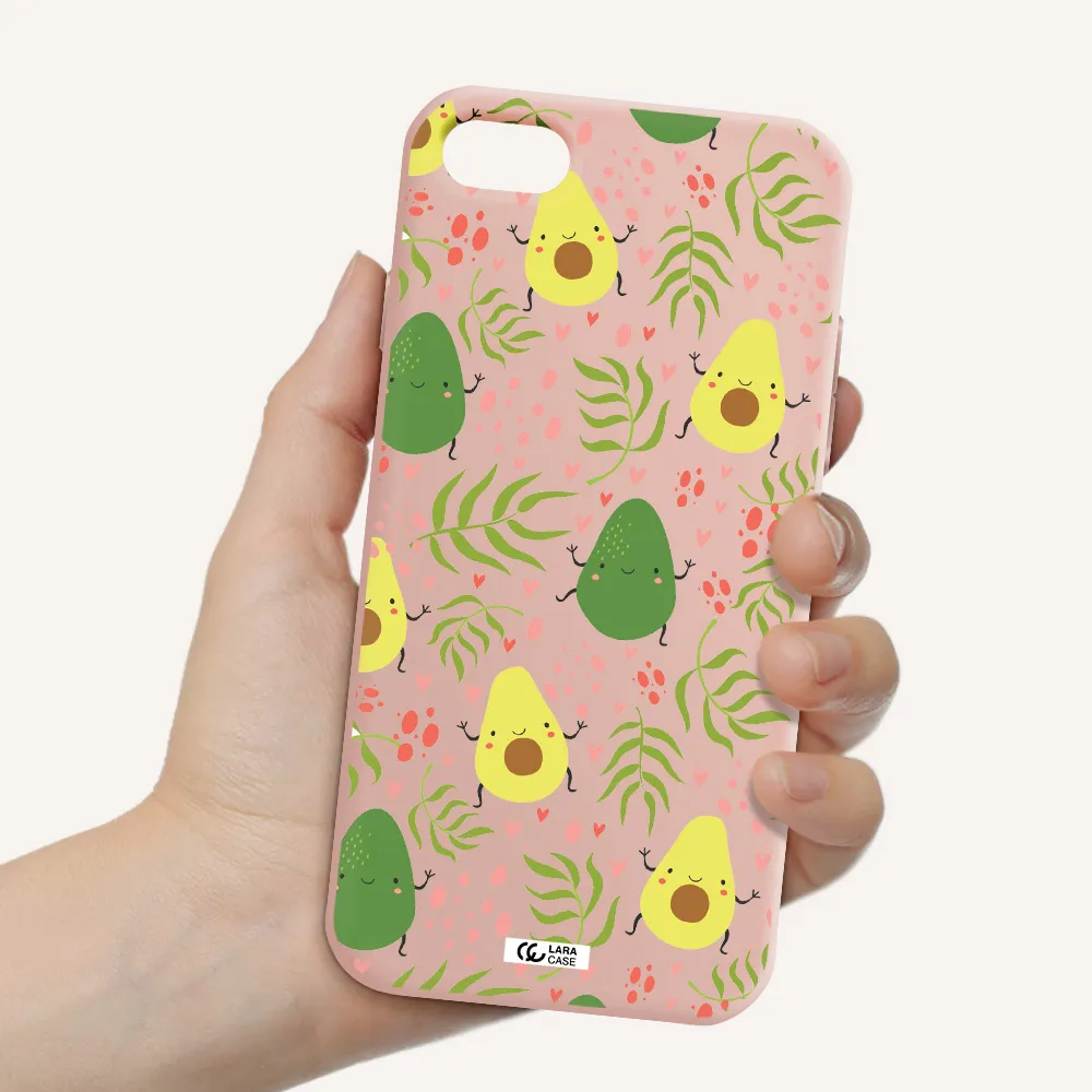 a pattern of avocado and leaves Apple iPhone 7 Silicone pastel pink Case