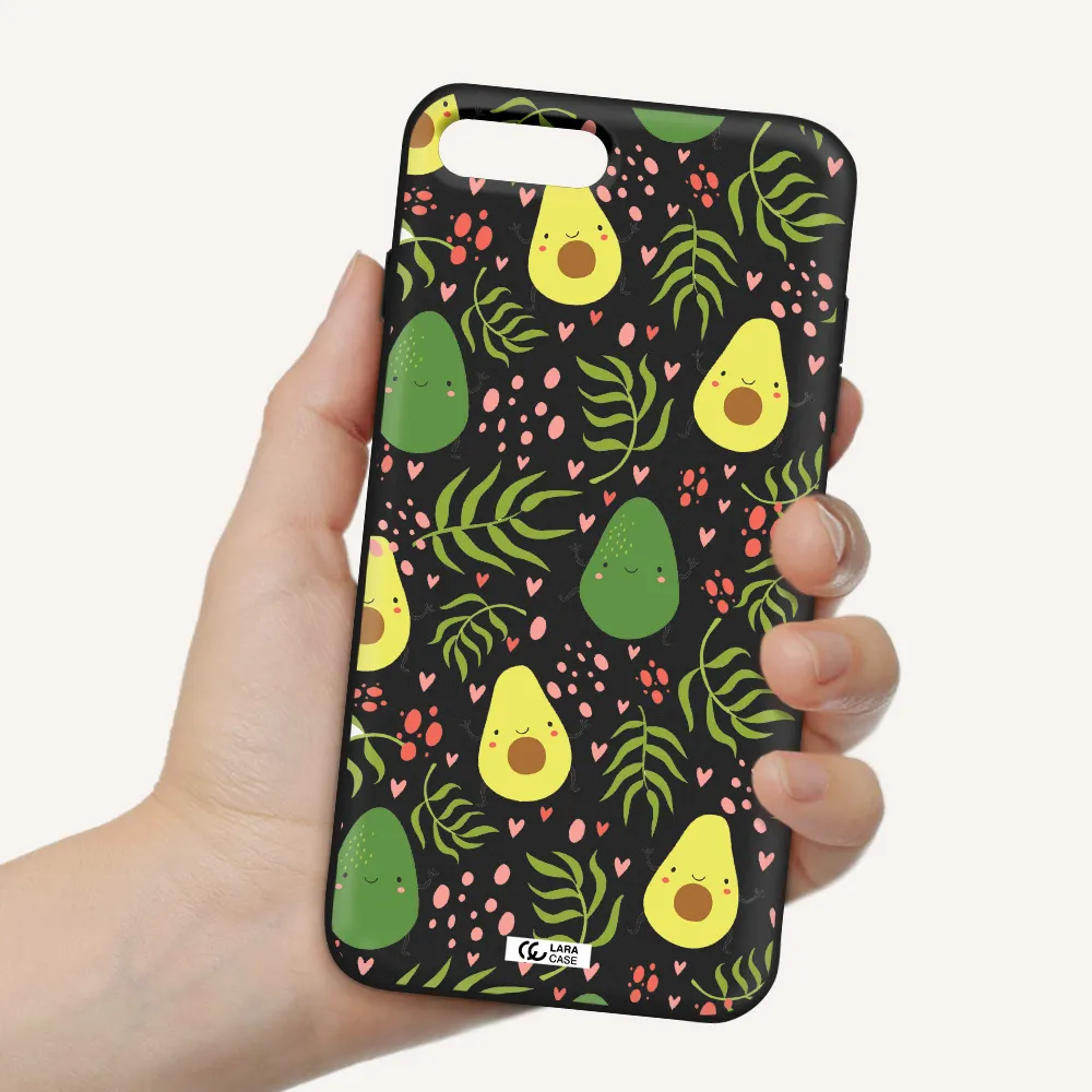 a pattern of avocado and leaves Apple iPhone 8 plus Silicone black Case