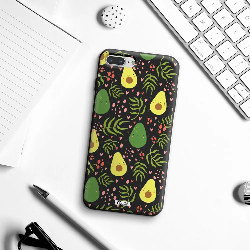 a pattern of avocado and leaves Apple iPhone 8 plus Silicone black Case