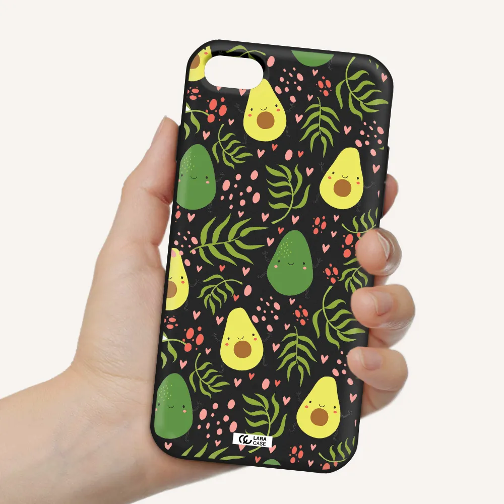 a pattern of avocado and leaves Apple iPhone 8 Silicone black Case