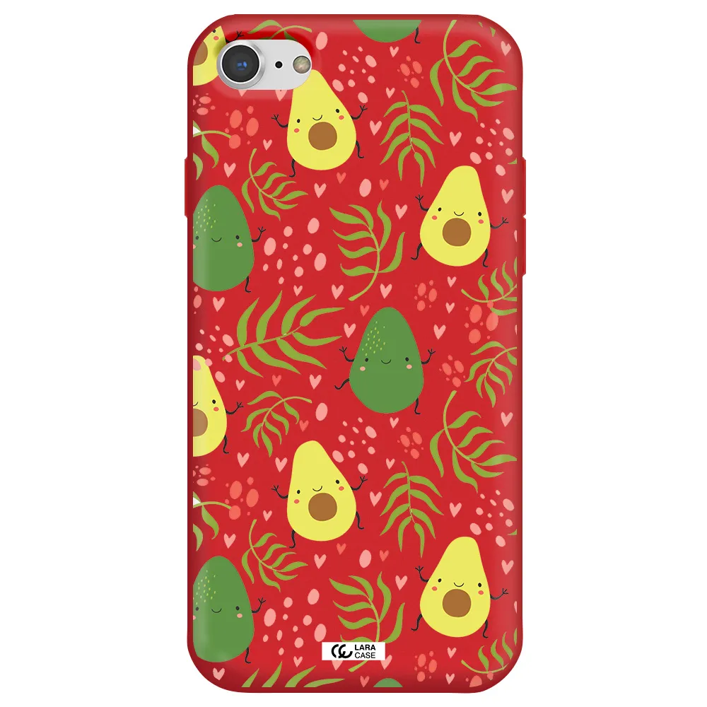 a pattern of avocado and leaves Apple iPhone 8 Silicone Imperial Red Case