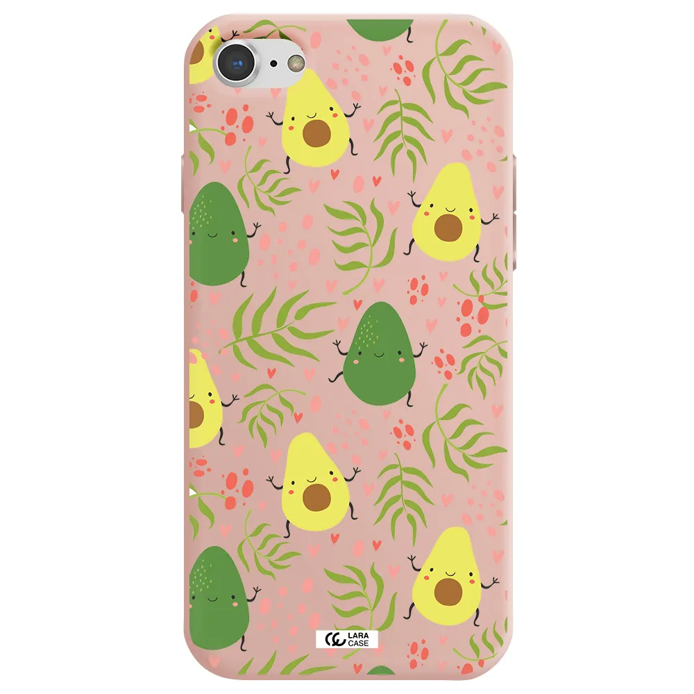 a pattern of avocado and leaves Apple iPhone 8 Silicone pastel pink Case