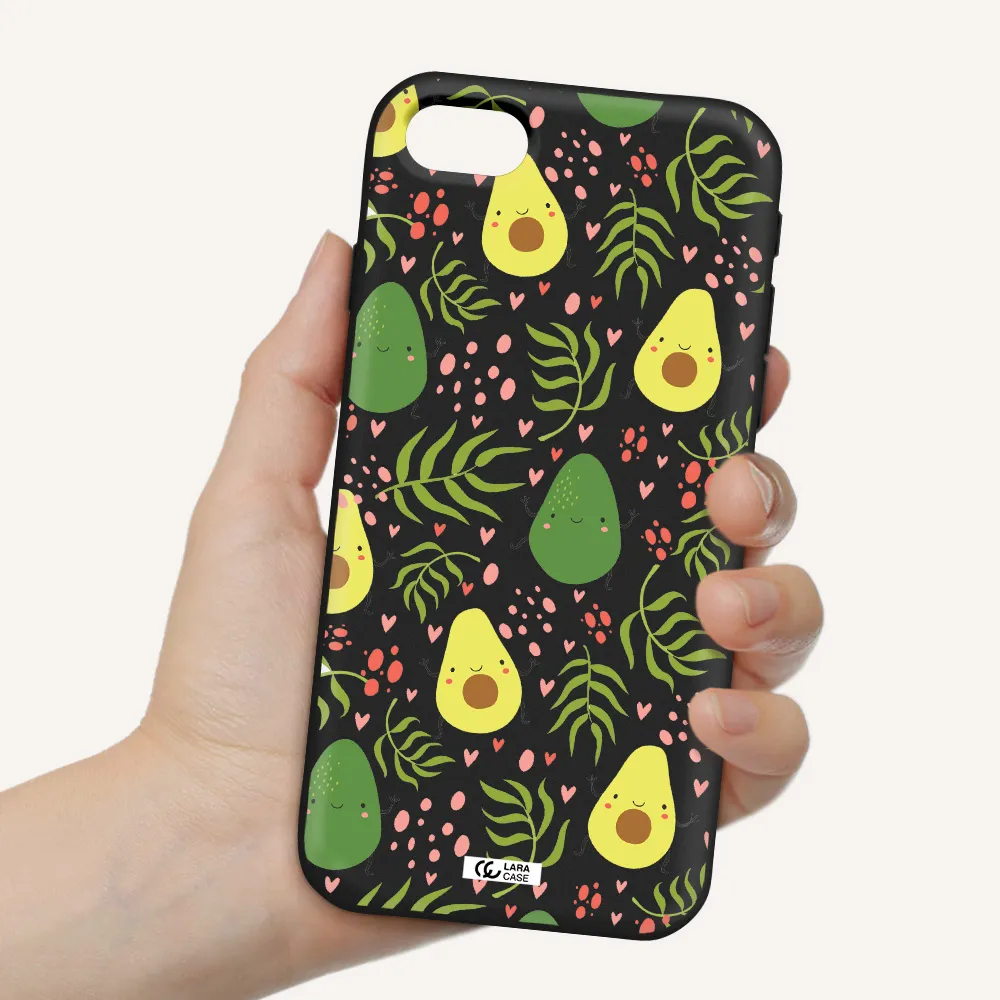 a pattern of avocado and leaves Apple iPhone se 2020 Silicone black Case