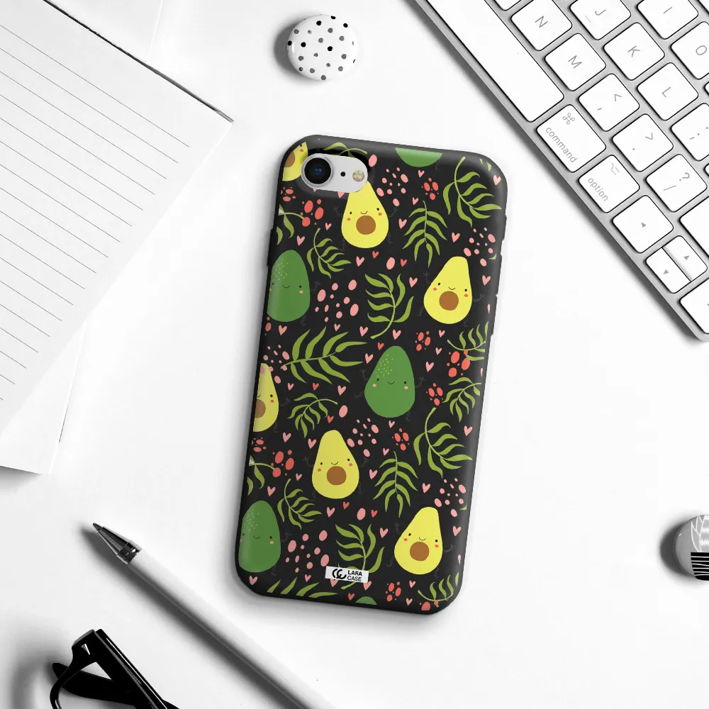 a pattern of avocado and leaves Apple iPhone se 2020 Silicone black Case