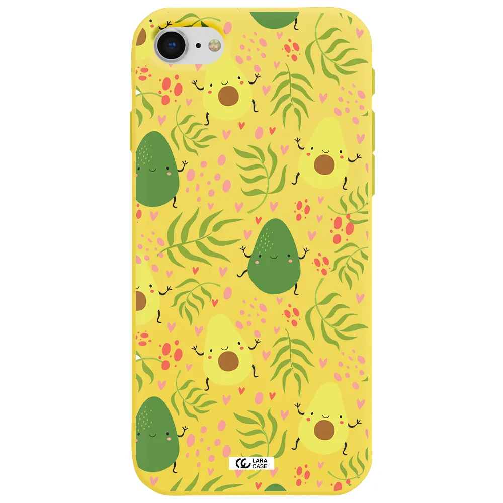 a pattern of avocado and leaves Apple iPhone se 2020 Silicone canary yellow Case