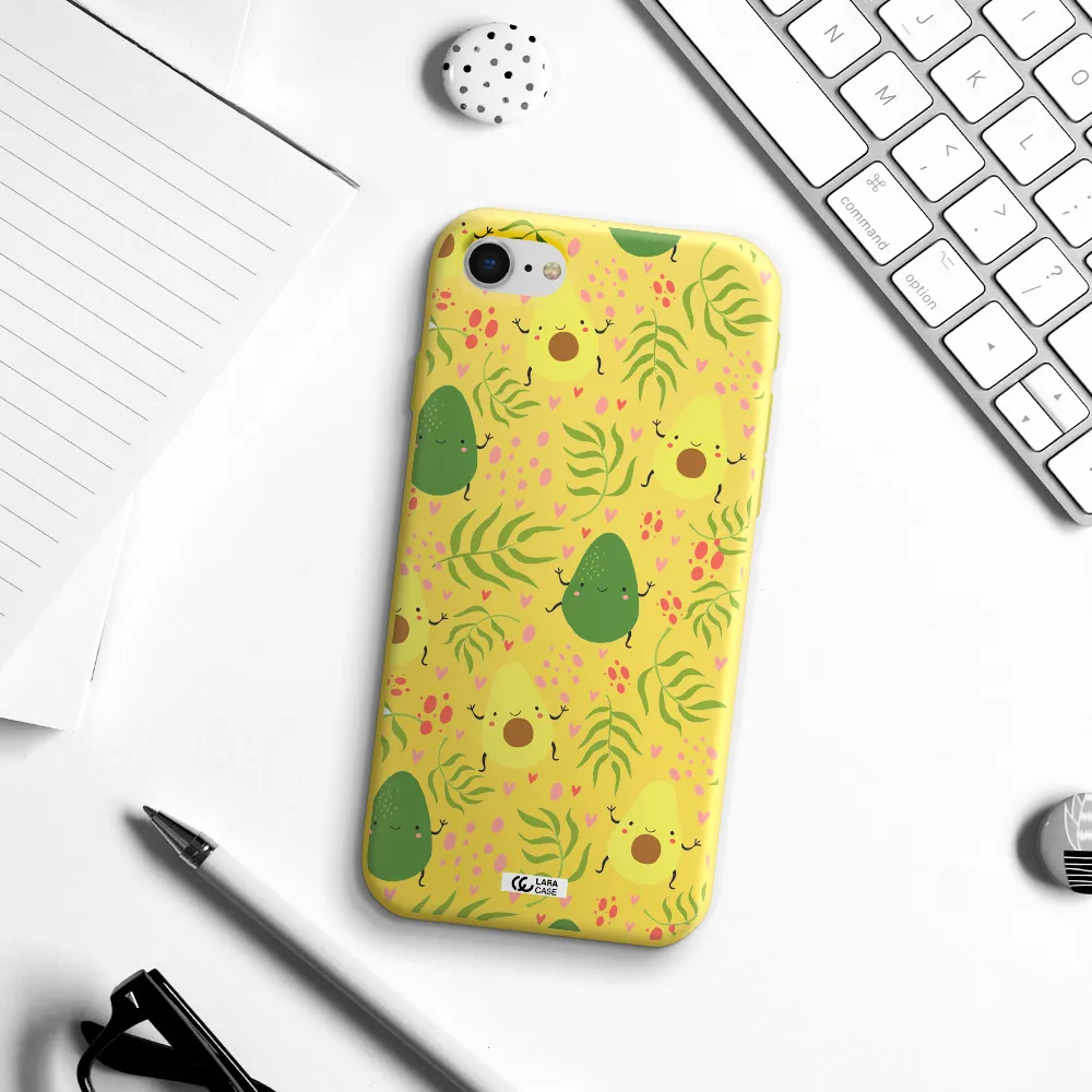 a pattern of avocado and leaves Apple iPhone se 2020 Silicone canary yellow Case