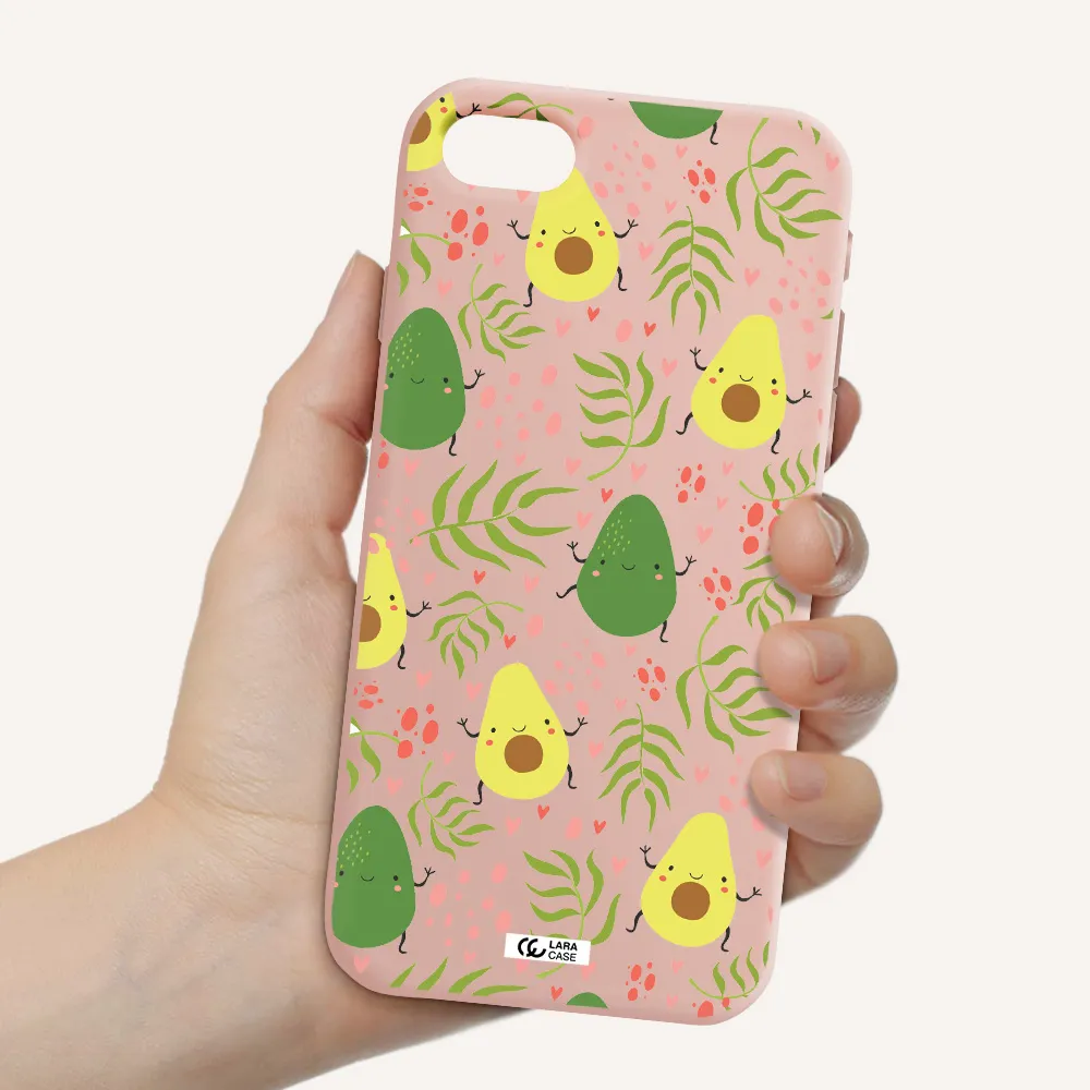 a pattern of avocado and leaves Apple iPhone se 2020 Silicone pastel pink Case