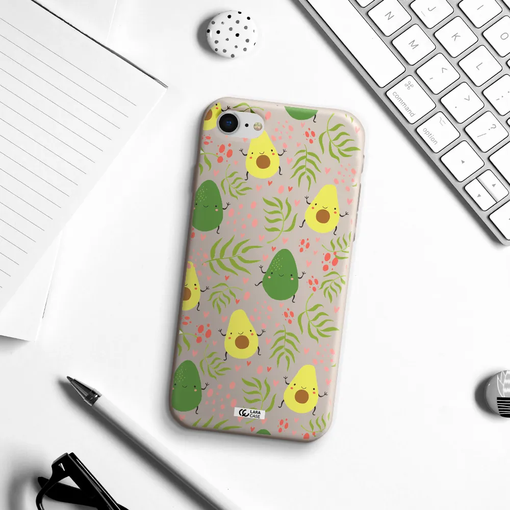 a pattern of avocado and leaves Apple iPhone se 2020 Silicone Stone Case