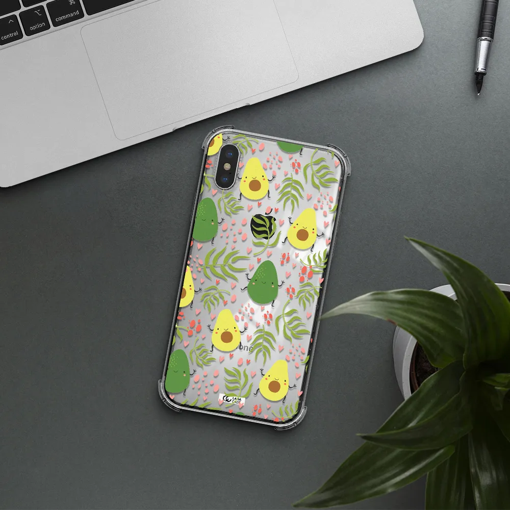 a pattern of avocado and leaves Apple iPhone X Clear PC Case
