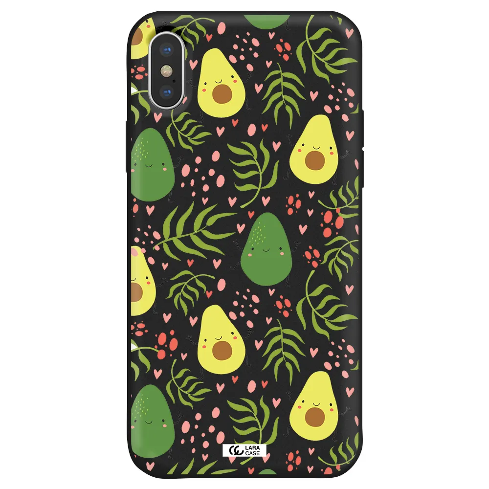 a pattern of avocado and leaves Apple iPhone X Silicone black Case