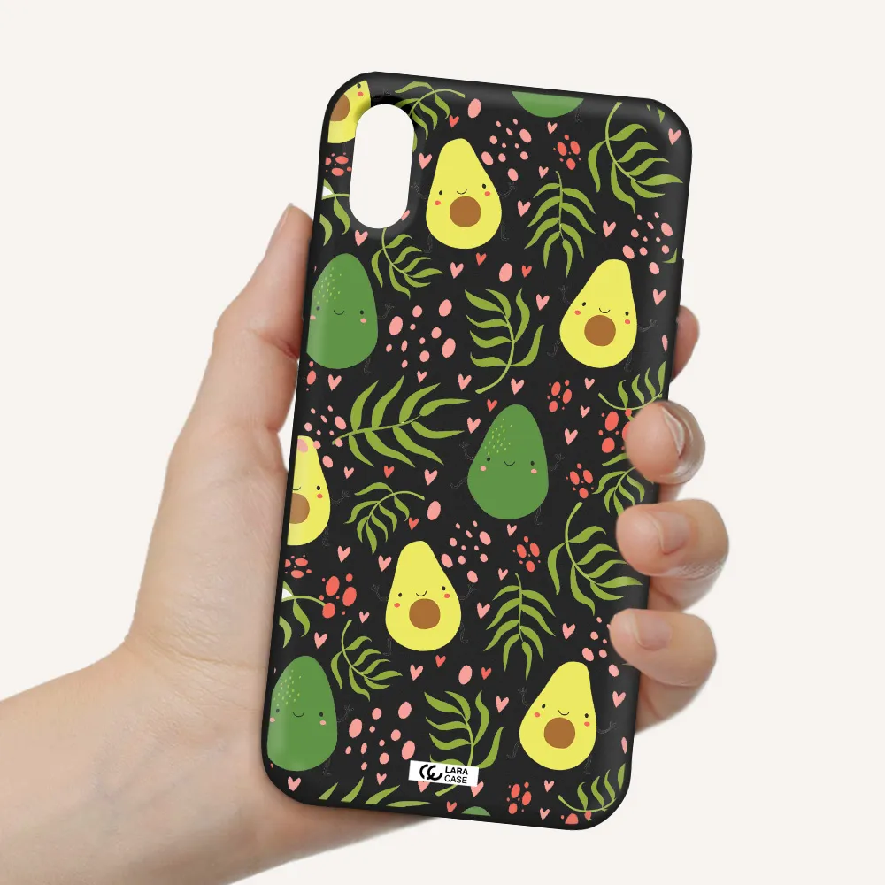 a pattern of avocado and leaves Apple iPhone X Silicone black Case