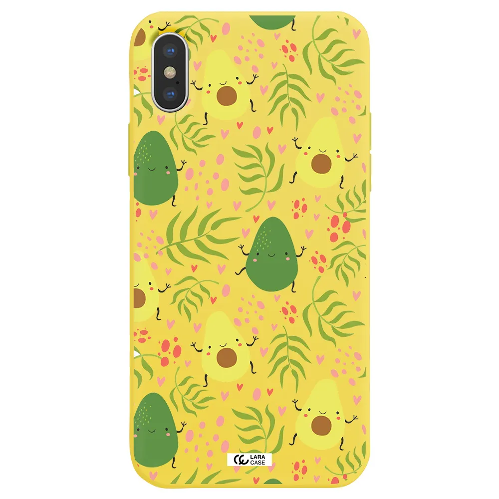 a pattern of avocado and leaves Apple iPhone X Silicone canary yellow Case