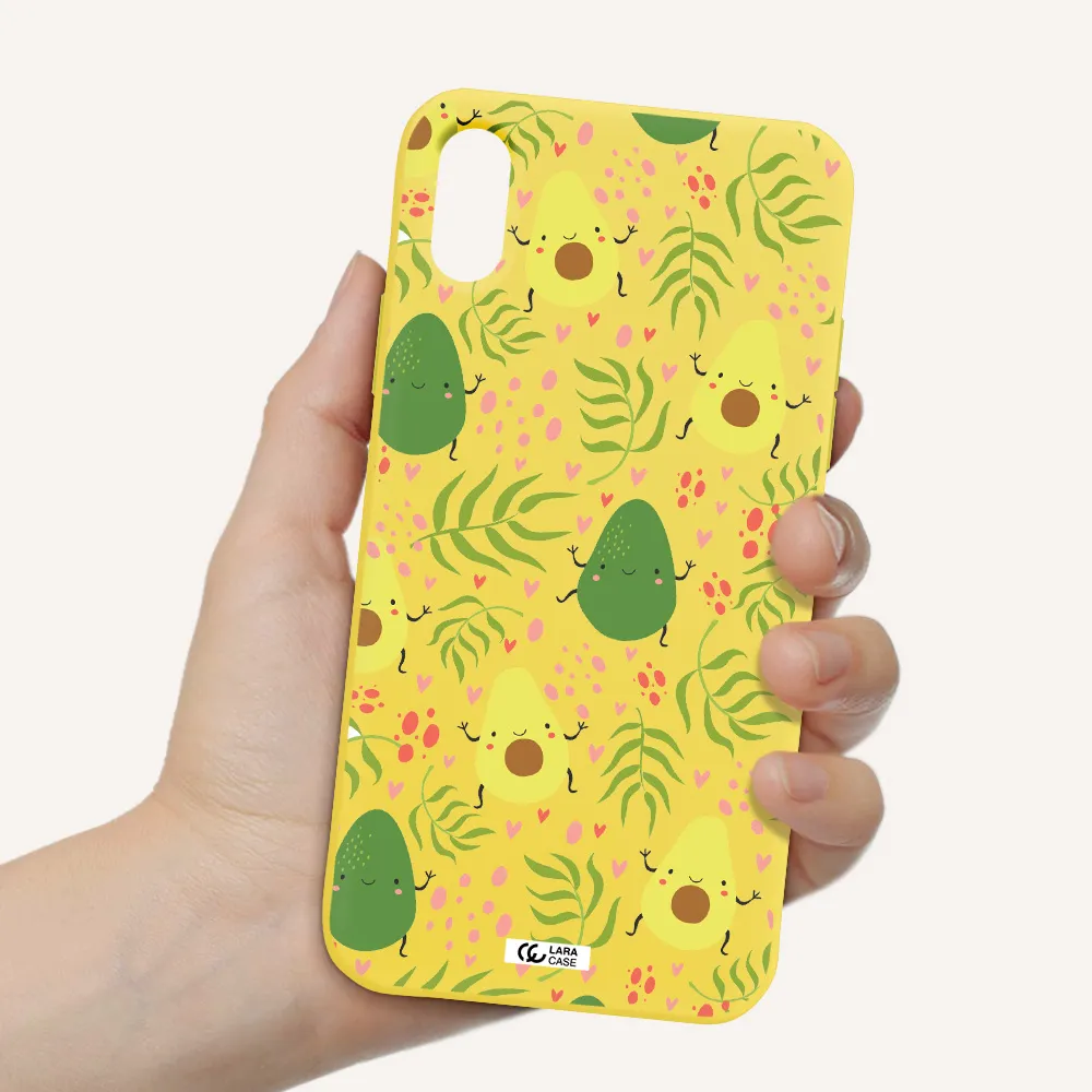 a pattern of avocado and leaves Apple iPhone X Silicone canary yellow Case