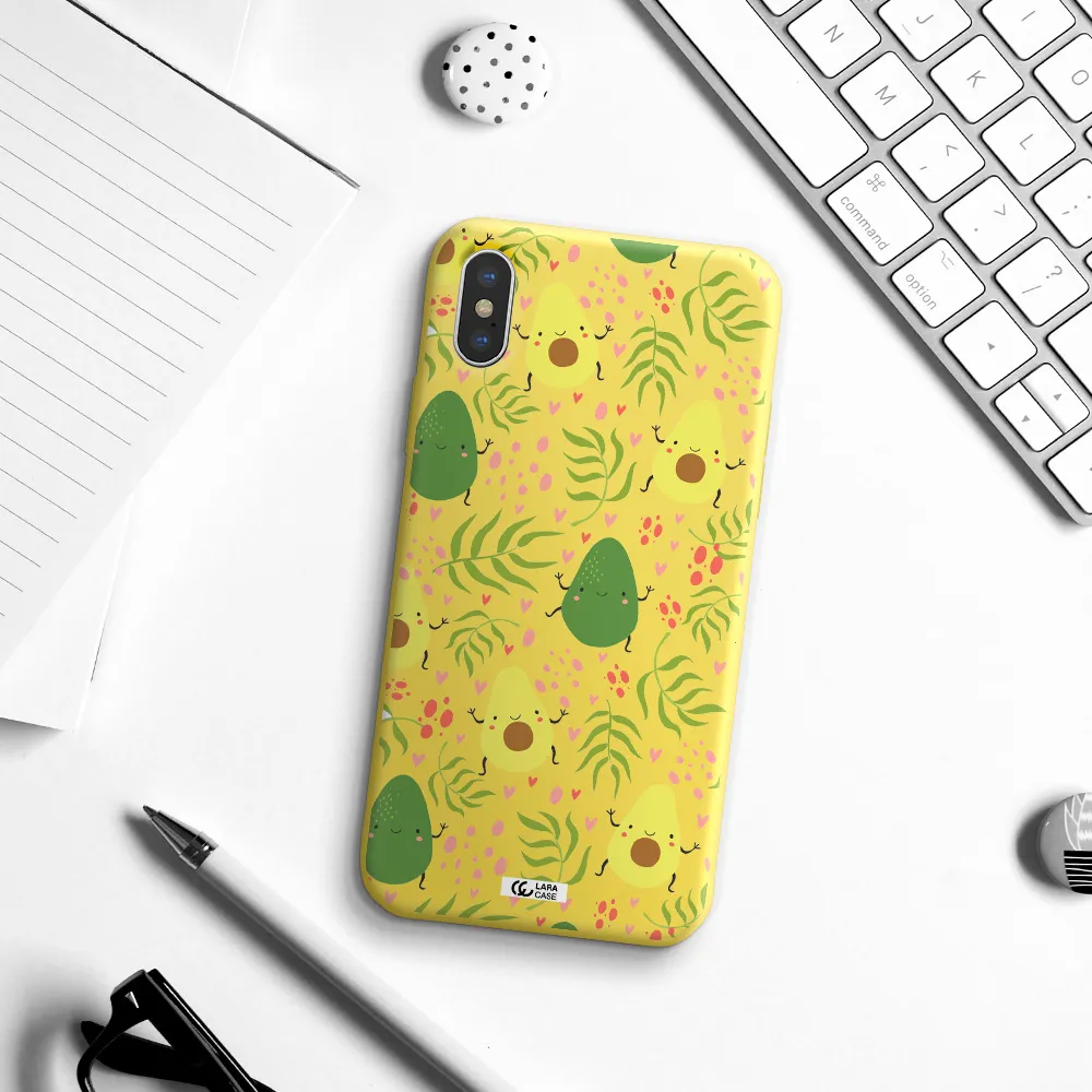 a pattern of avocado and leaves Apple iPhone X Silicone canary yellow Case