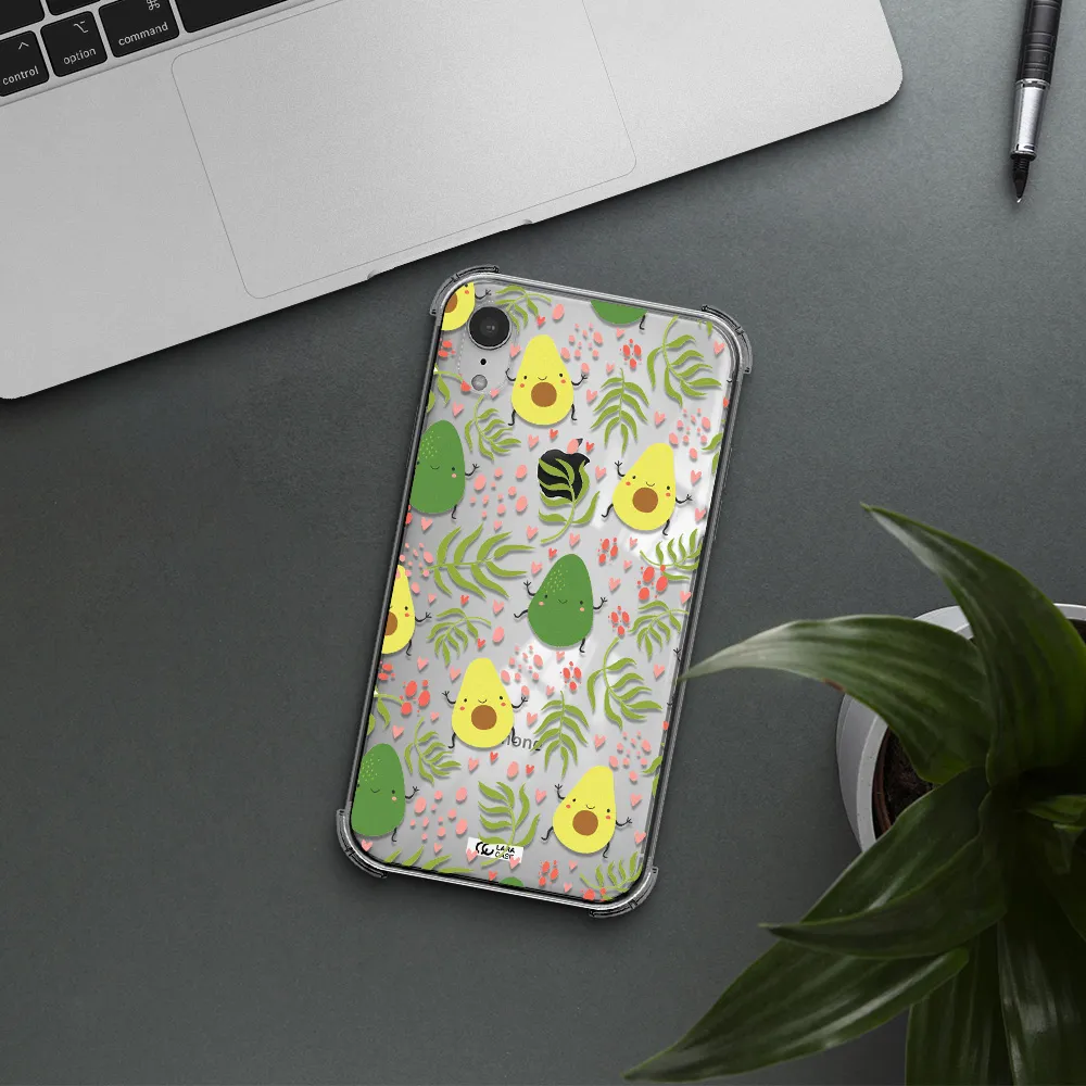 a pattern of avocado and leaves Apple iPhone XR Clear PC Case