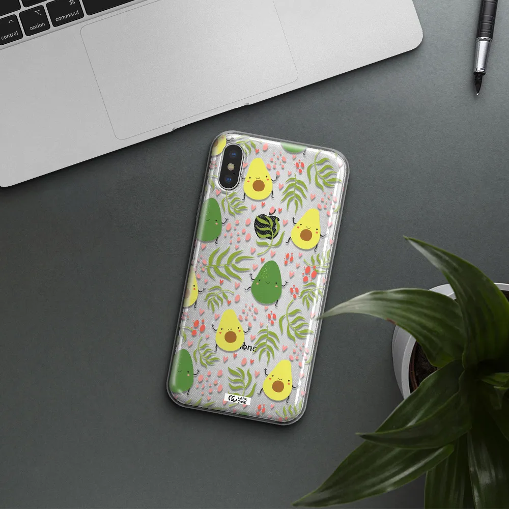 a pattern of avocado and leaves Apple iPhone XS Clear TPU Case