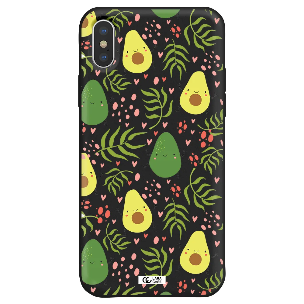 a pattern of avocado and leaves Apple iPhone XS Silicone black Case