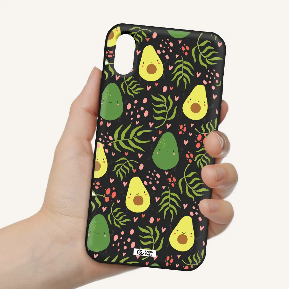 a pattern of avocado and leaves Apple iPhone XS Silicone black Case