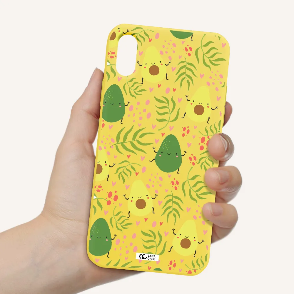 a pattern of avocado and leaves Apple iPhone XS Silicone canary yellow Case