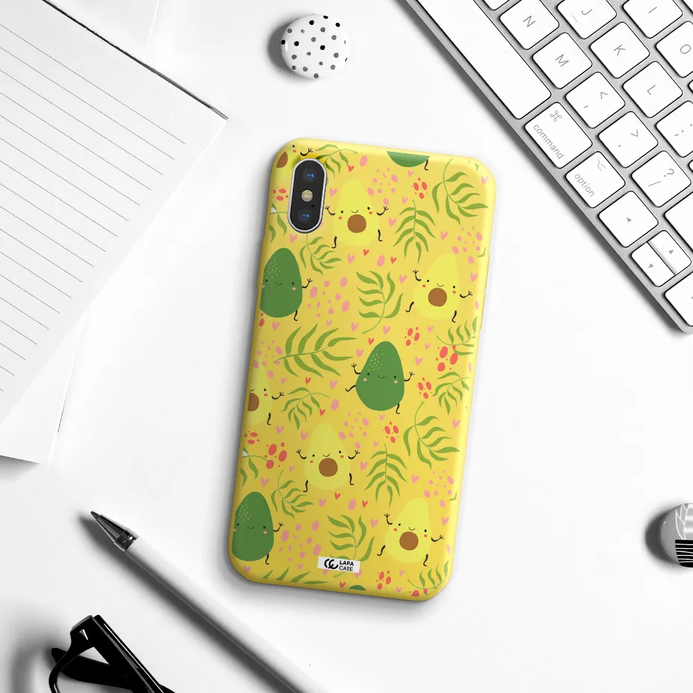 a pattern of avocado and leaves Apple iPhone XS Silicone canary yellow Case
