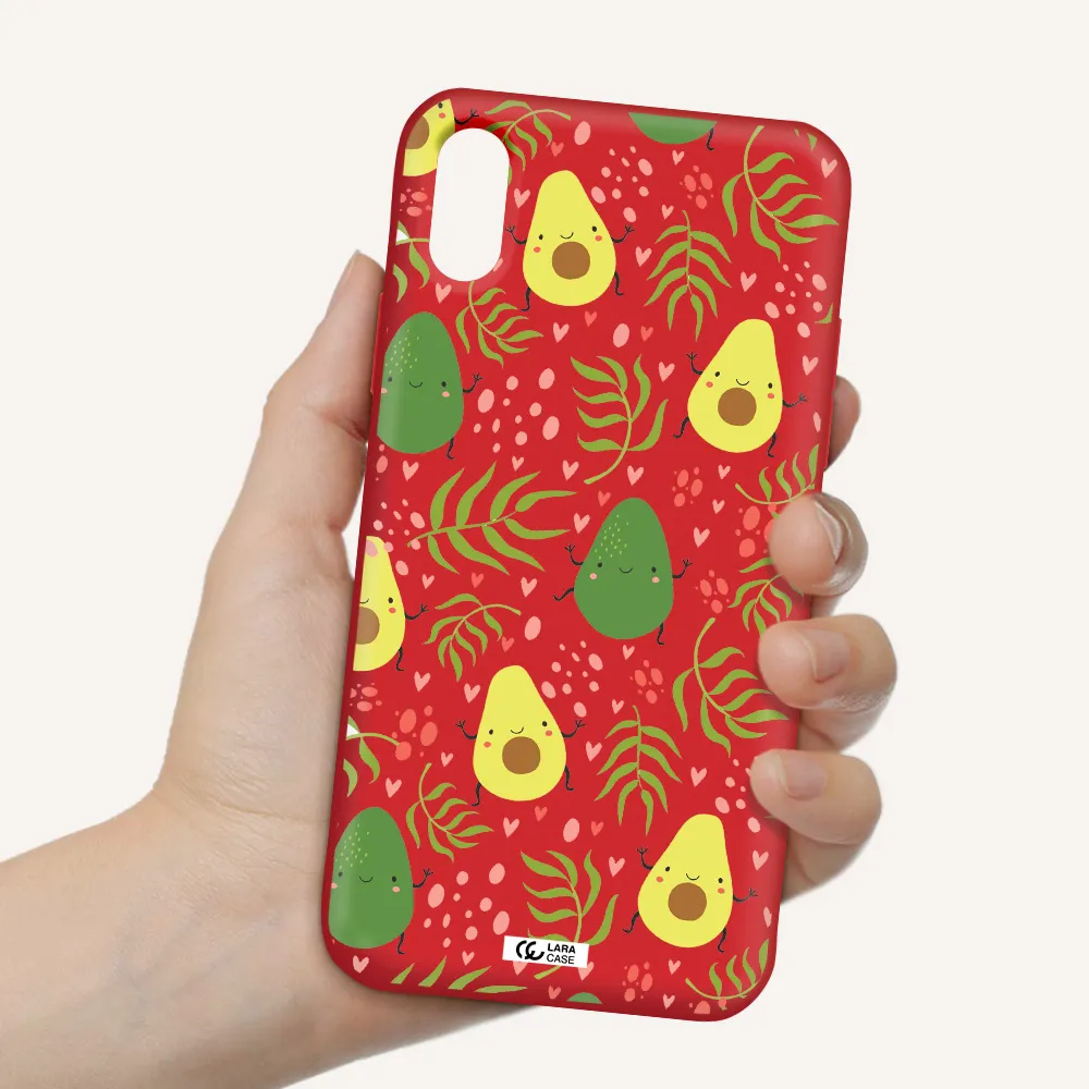 a pattern of avocado and leaves Apple iPhone XS Silicone Imperial Red Case